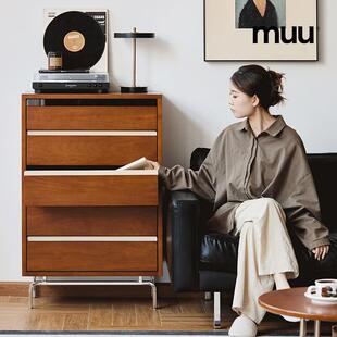 MUU复古实木五斗柜客厅边柜靠墙立柜卧室床头柜储物收纳抽屉柜子
