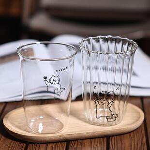 小猫干杯！原创耐热玻璃咖啡杯牛奶杯啤酒杯水杯子可倒开水微波炉