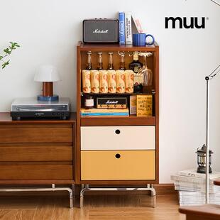 MUU实木小边柜复古拼色客厅电视机边柜小户型餐柜酒柜靠墙收纳柜