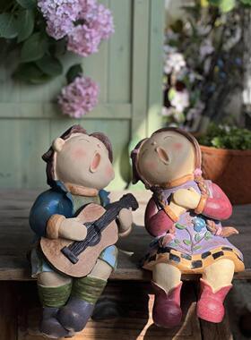 美式乡村人物摆件创意庭院装饰布置可爱娃娃雕塑户外阳台花园造景