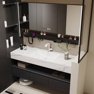 智能酒店风浴室柜岩板无缝一体盆洗漱台洗手池台盆柜洗脸盆柜组合