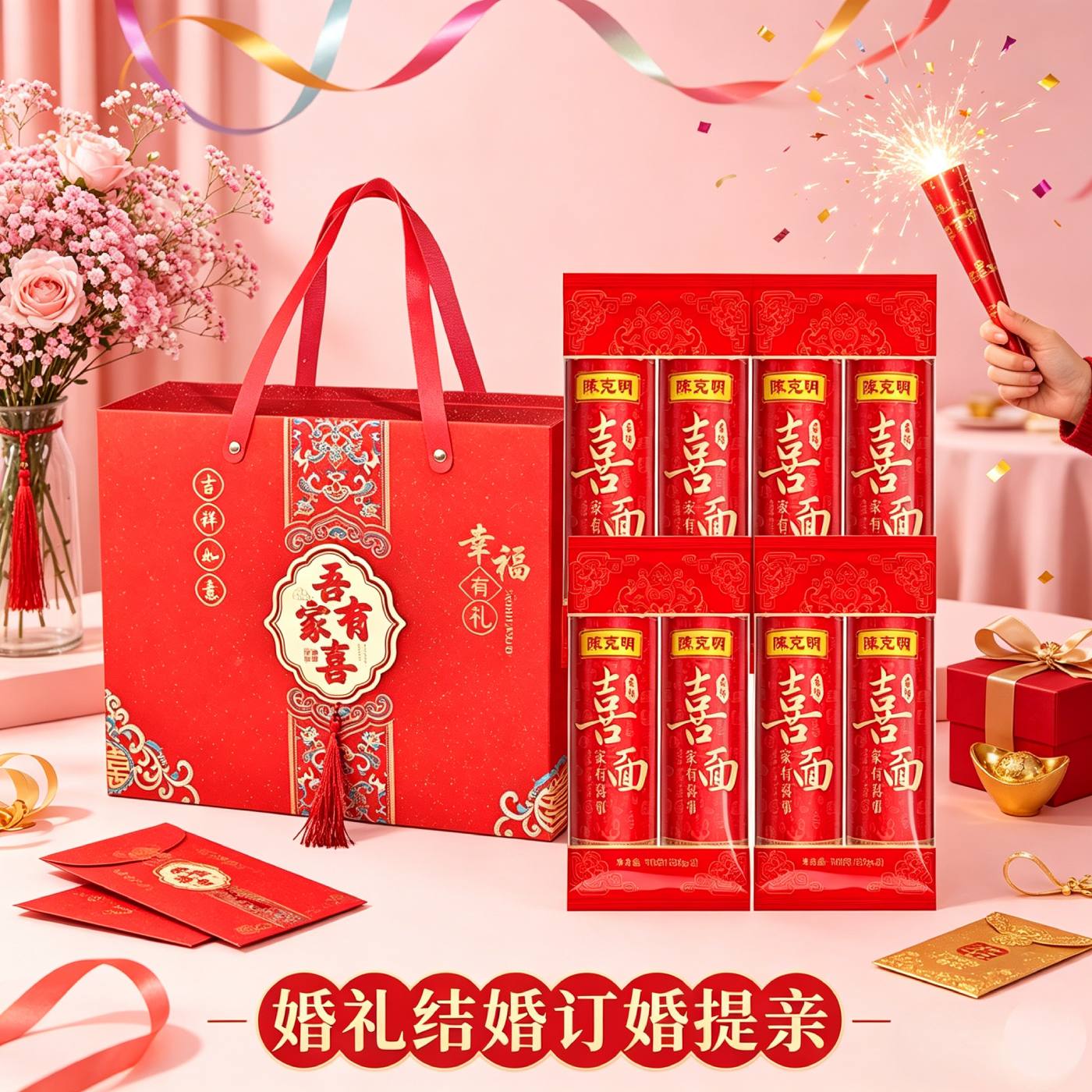 陈克明面条结婚喜面礼盒装700g伴手礼宝宝生日满月乔迁中式送回礼