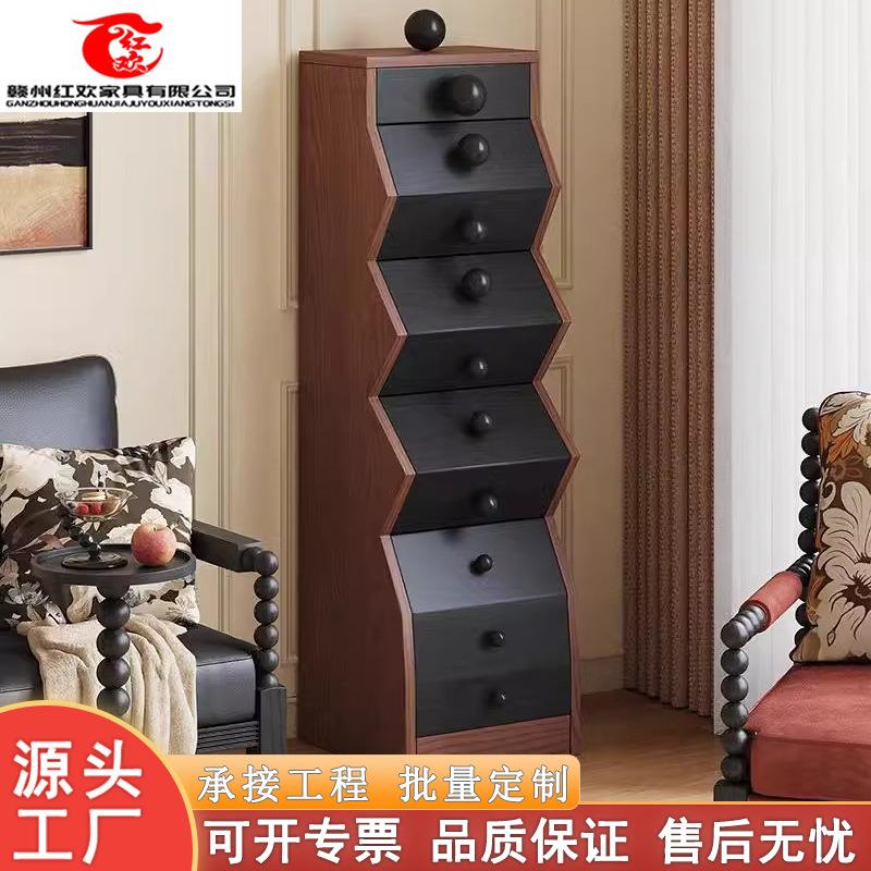 法式中古风实木五斗柜储物柜客厅玄关复古收纳柜卧室靠墙餐边立柜