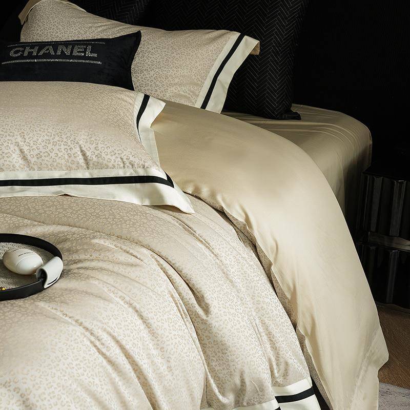 天丝棉高奢镂空边100S天丝长绒棉提花四件套纯棉被套床单床上用品