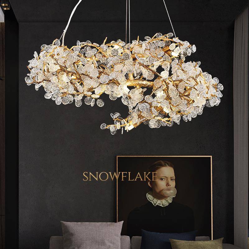 后现代全铜轻奢吊灯别墅客厅灯高档创意茶室卧室餐厅灯树枝水晶灯