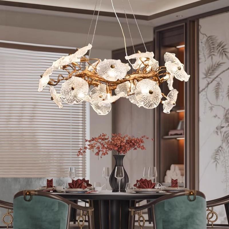 法式复古主客厅翻砂铝吊灯荷叶玻璃别墅酒店大气高端设计师灯具