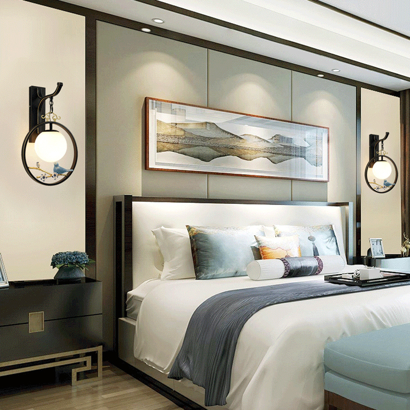 新中式客厅电视背景墙古风禅意壁灯卧室床头灯楼梯过道中国风挂灯