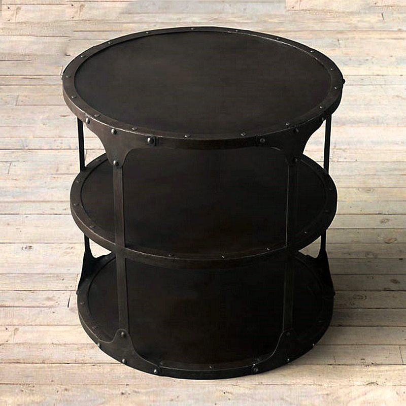 LOFT美式乡村小户型工业铁艺茶几简约复古创意家具圆桌沙发边几