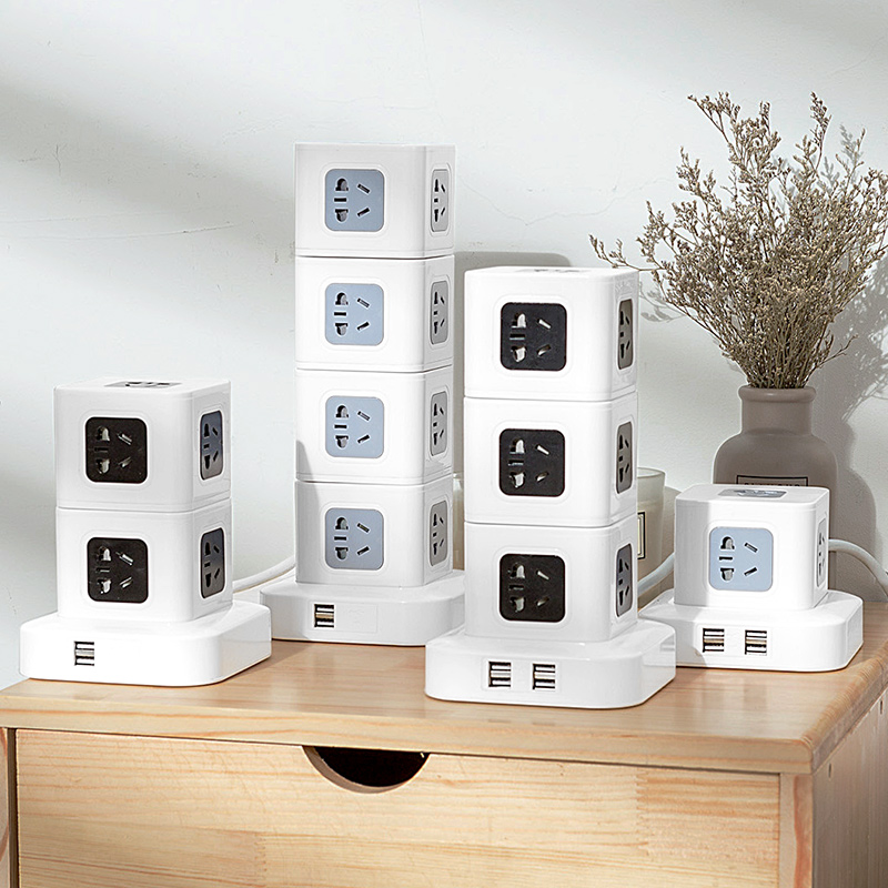 绿导立式插座无线4USB多功能魔方排插立体接拖线板拓展转换器可拆