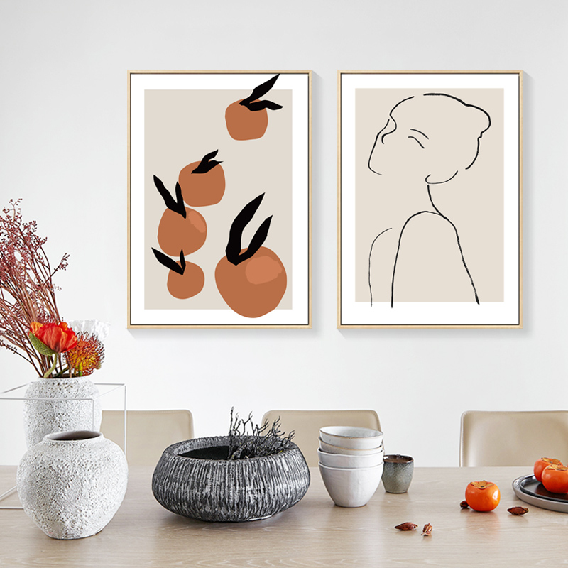 创意餐厅装饰画客厅沙发背景墙画厨房水果挂画北欧抽象线条壁画图片
