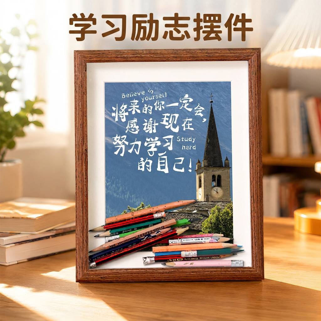 学习很苦坚持很酷书法摆台相框
