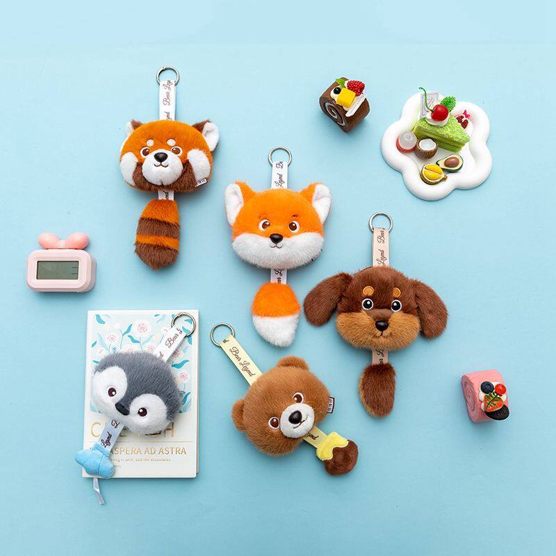 新款卡通小熊猫毛绒挂件抽拉背包书包挂饰腊肠狗玩偶零钱包耳机包