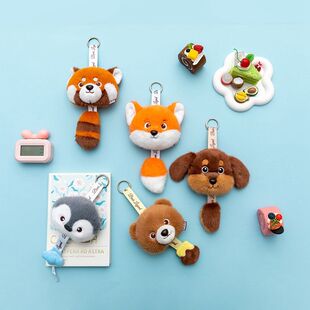 新款卡通小熊猫毛绒挂件抽拉背包书包挂饰腊肠狗玩偶零钱包耳机包