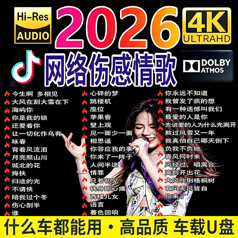 车载随身碟2026新款抖音网红流行伤感情歌无失真高音质高品质音乐