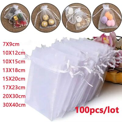 100Pcs/lot 7x9 9x12 10x15 13x18CM Organza Bags Jewelry Bag W