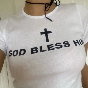 Crop Tshirt Aesthetic Letter Women Short Goth Punk Sleeve