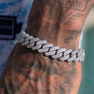 14MM Iced Prong Link Cuban Chain Bracelets for Men Women Ful