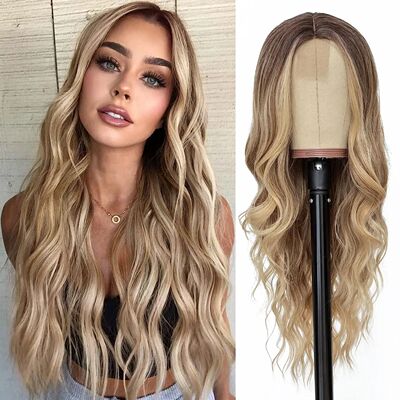 Synthetic Long Lace Ombre Blonde Wavy Wig for Women 26 Inch