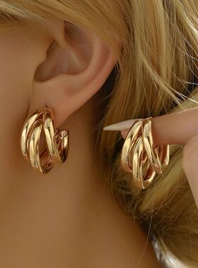 Stainless Steel Smooth Metal Chunky Hoop Earrings for Women