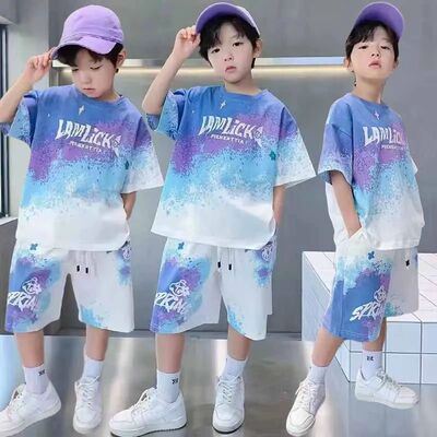 Boys Loose Casual Sets Summer Teen Gradient T-shirts+Shorts