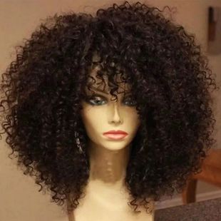 16 Inch Afro Kinky Curly Hair Wigs With Bangs Soft Fluffy Sy