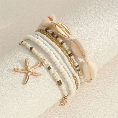 7 Pcs Stackable Starfish Pendant Bracelet Set with Mini Seed