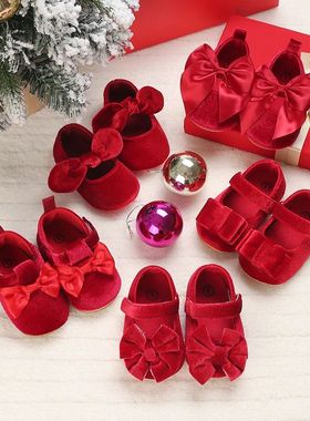 HAIZHIW Christmas Prewalker Newborn Baby RED Bow Solid Color