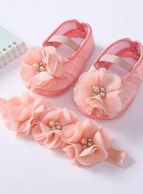 MISOWMNJOY Baby Girl Flower Shoes with Headband Princess Sof