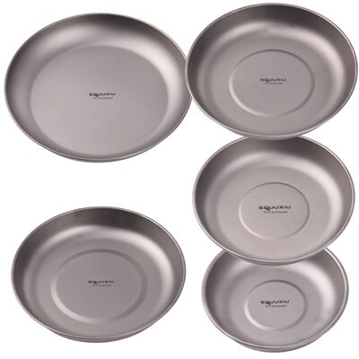 5pcs Ti Camping Plate Lightweight Round Dinnerware Set Stack