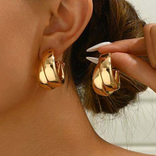 Stainless Steel Chunky Hoop Earrings for Women Girls Gold Co