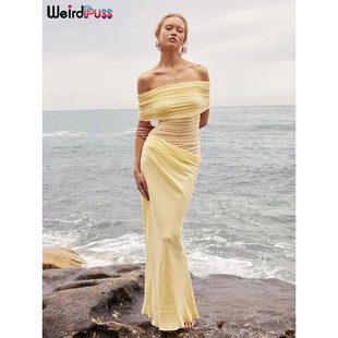 Irregular Dress Women Weird Patchwork Ruched Mesh Slash Puss