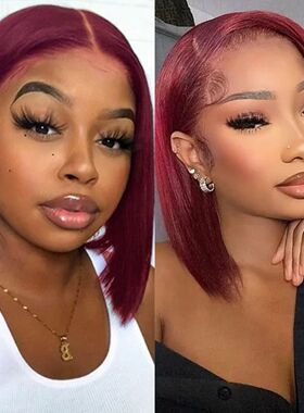 99J Burgundy 13x4 Bob Straight Pre Plucked Human Hair Wigs S