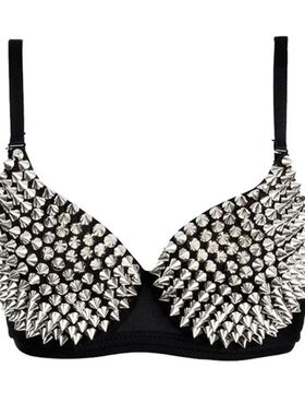 Silver Rivets Punk Rave Bralette Lingerie Gothic Bra Top Sex