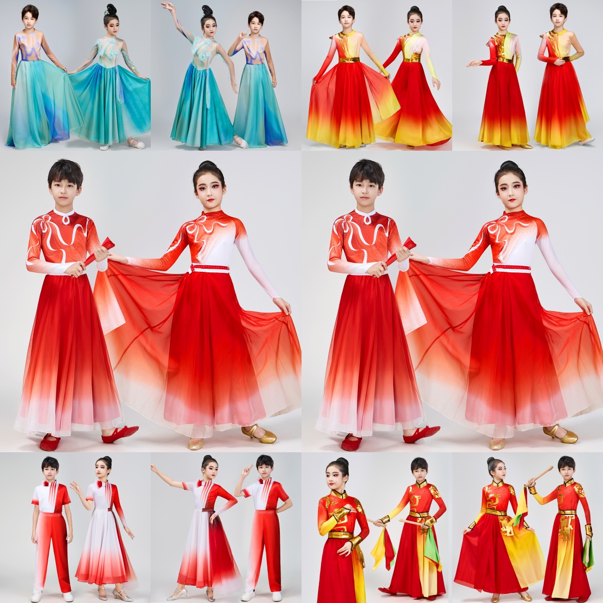 儿童古典舞演出服男女童中国风开场舞大摆裙表演服飘逸扇子舞蹈服