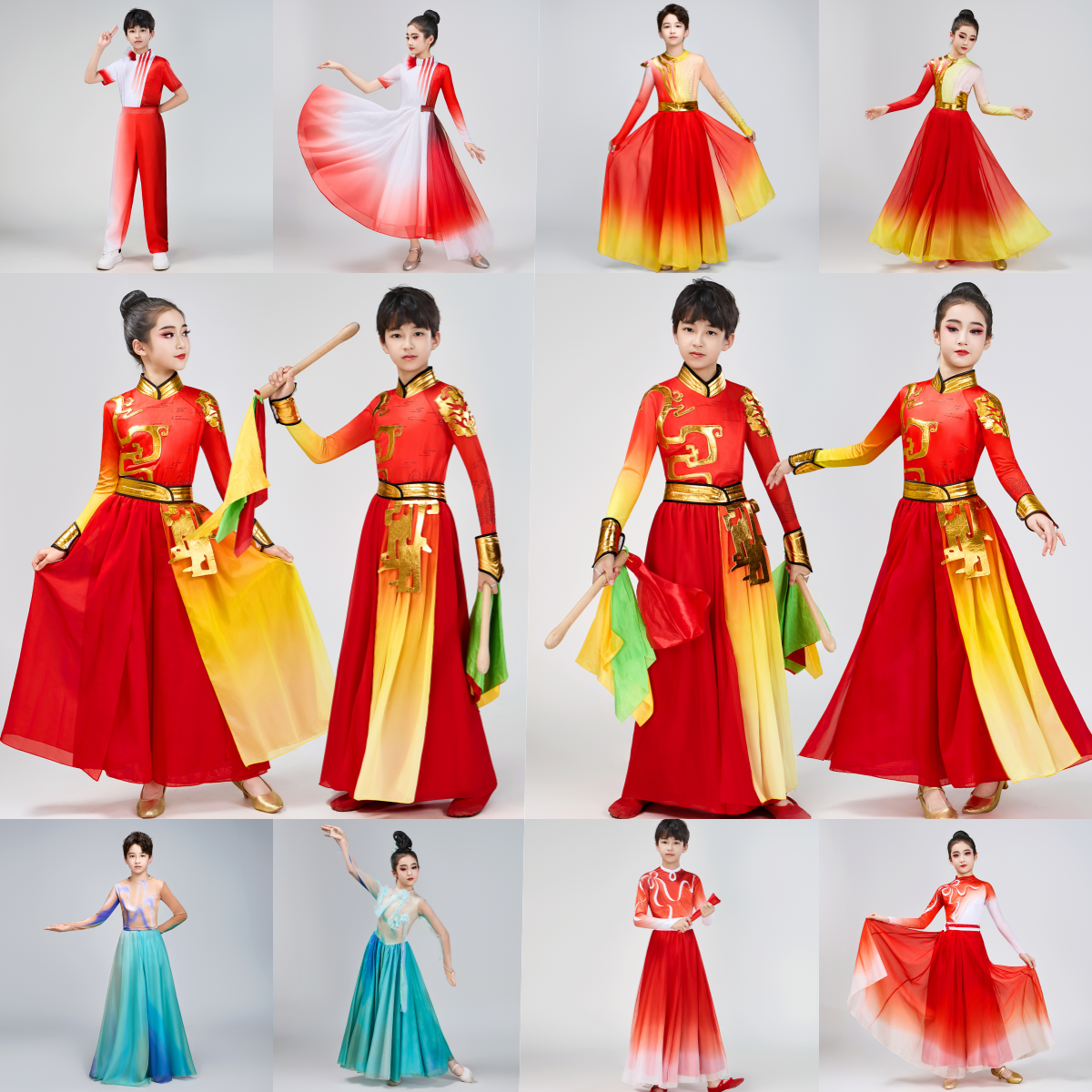 新款儿童男女腰鼓锣鼓打大鼓民族喜庆开场舞喜庆扇子秧歌舞表演服