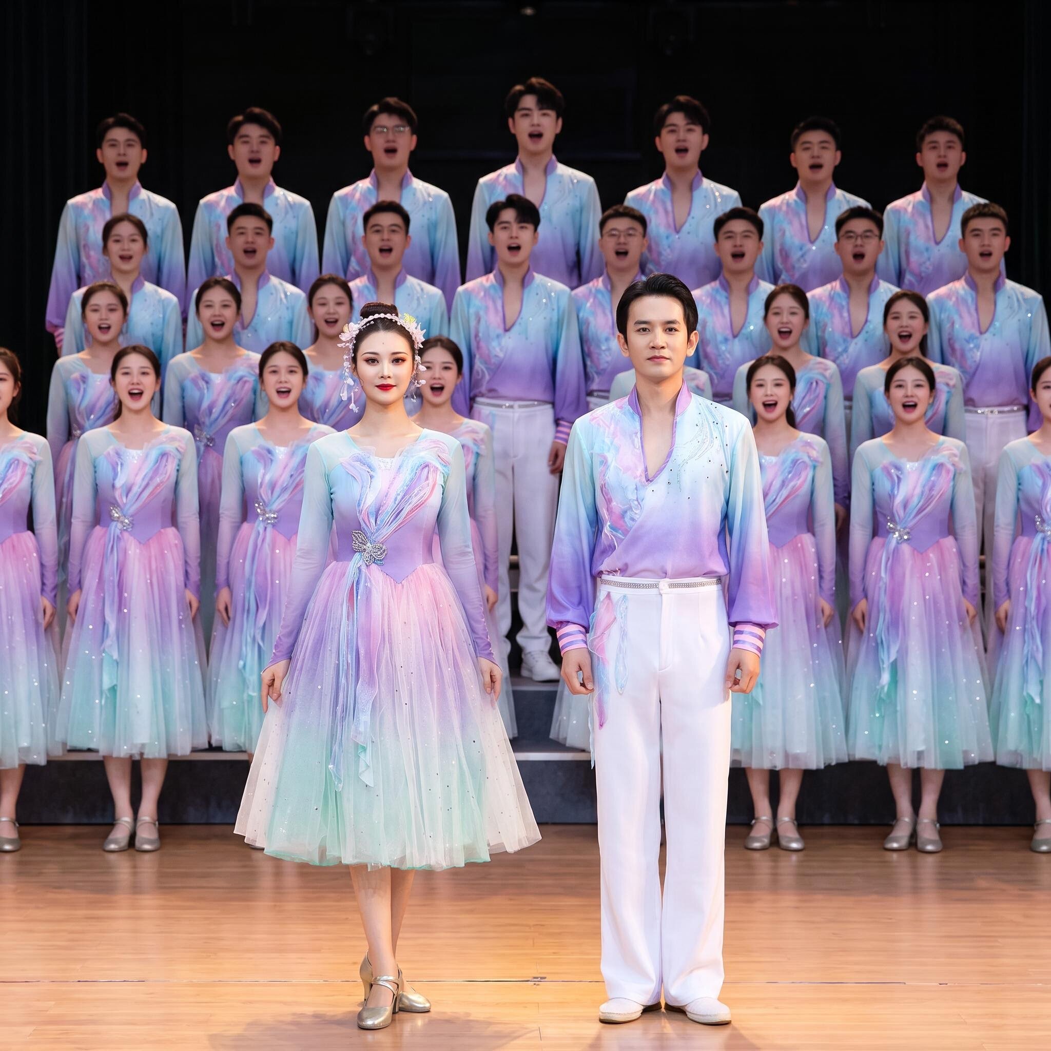 新款现代舞蹈服女中学生大合唱演出服开场舞大摆裙歌伴舞服装短裙图片