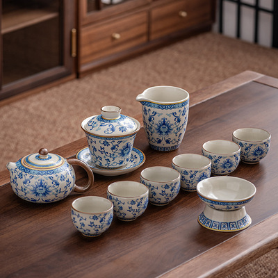 汝窑青花瓷功夫茶具套装2024