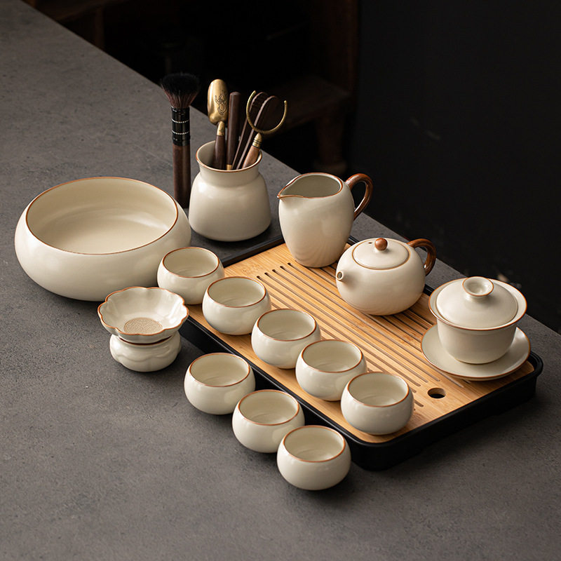 汝窑功夫茶具套装家用2025新款办公室喝茶泡茶盖碗茶壶茶杯子套装