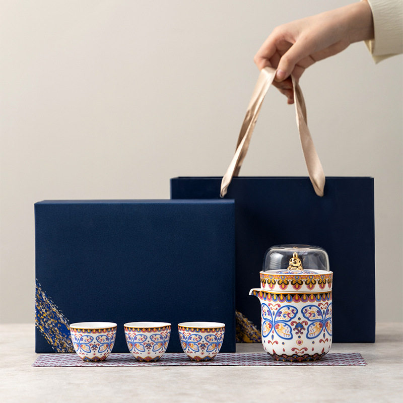 珐琅彩快客杯茶具套装可定logo