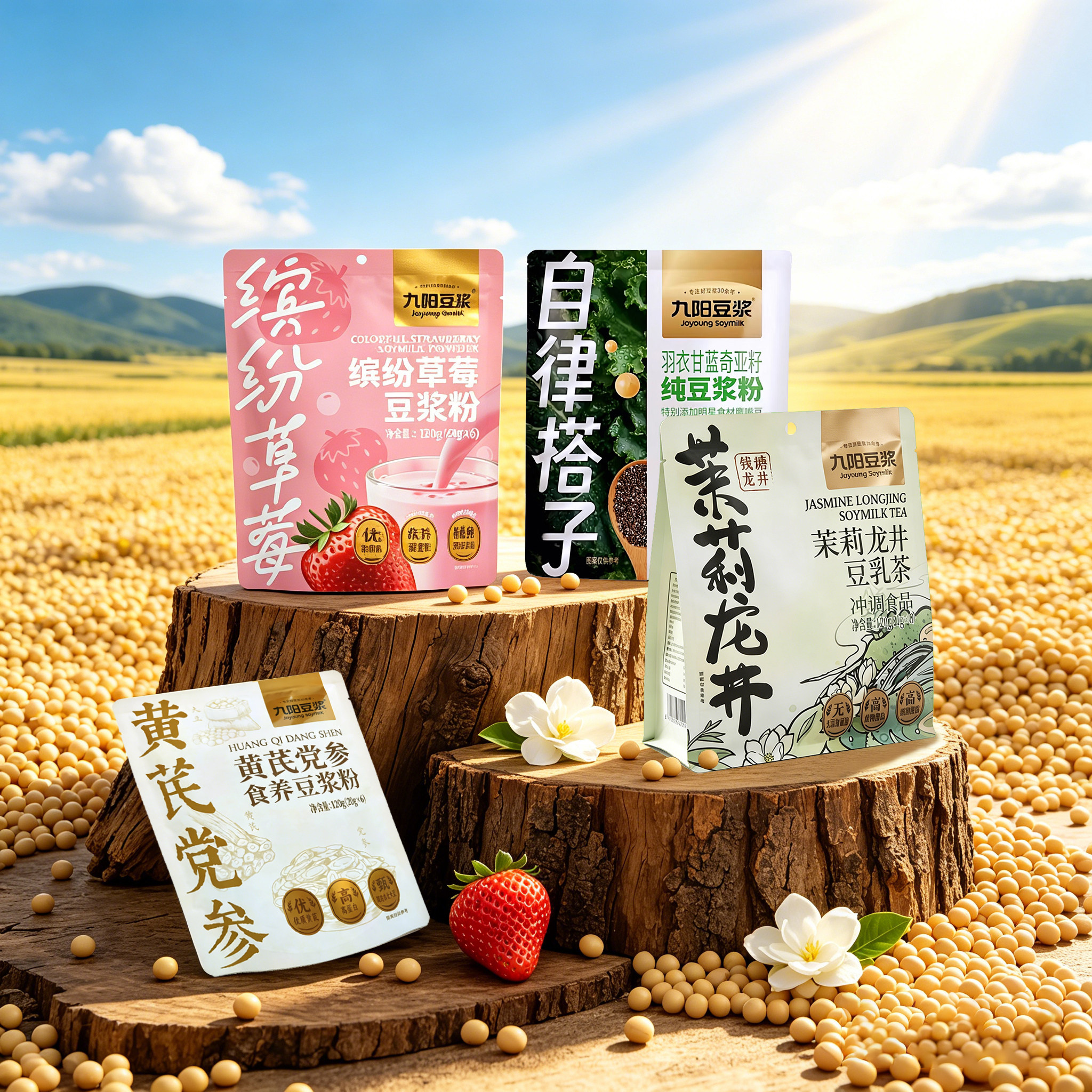九阳豆浆 茉莉草莓自律搭子豆浆粉120g*3袋  配料干净 营养早餐