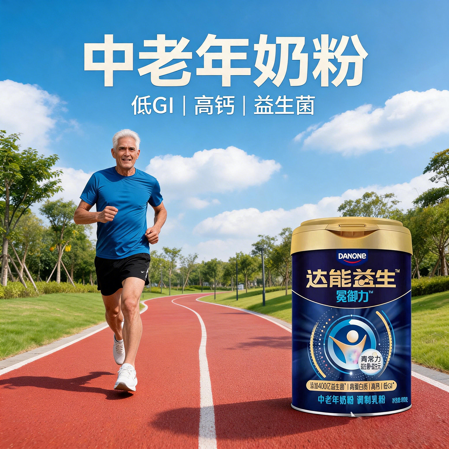 达能益生冕御力中老年奶粉800克1罐 益生菌高钙低GI 高蛋白