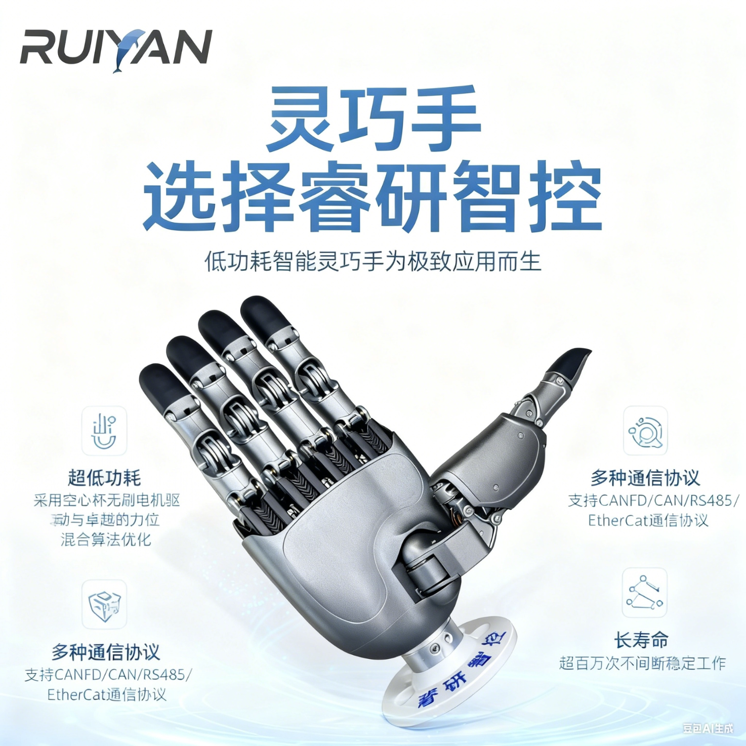 睿研智控灵巧手RY-H1触觉机械手