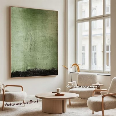 轻法式奶油风客厅高级感装饰画绿色系挂画沙发背景墙软装中古风横