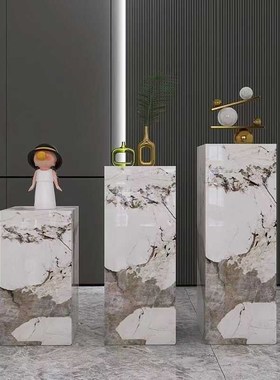 大理石底座岩板柱子客厅大摆件高级感创意摆件高级感轻奢摆件底座