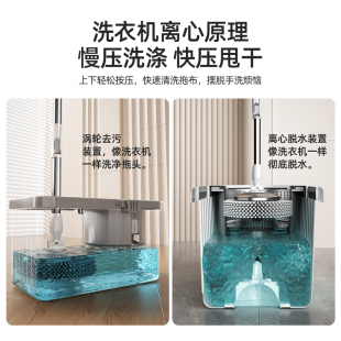 拖把免手洗家用一拖净墩布桶2023新款 旋转式 甩干拖地神器自动拖布