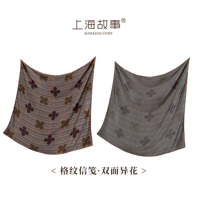 上海故事真丝意罗绸105cm大方巾复古高级双面印花桑蚕丝丝巾披肩
