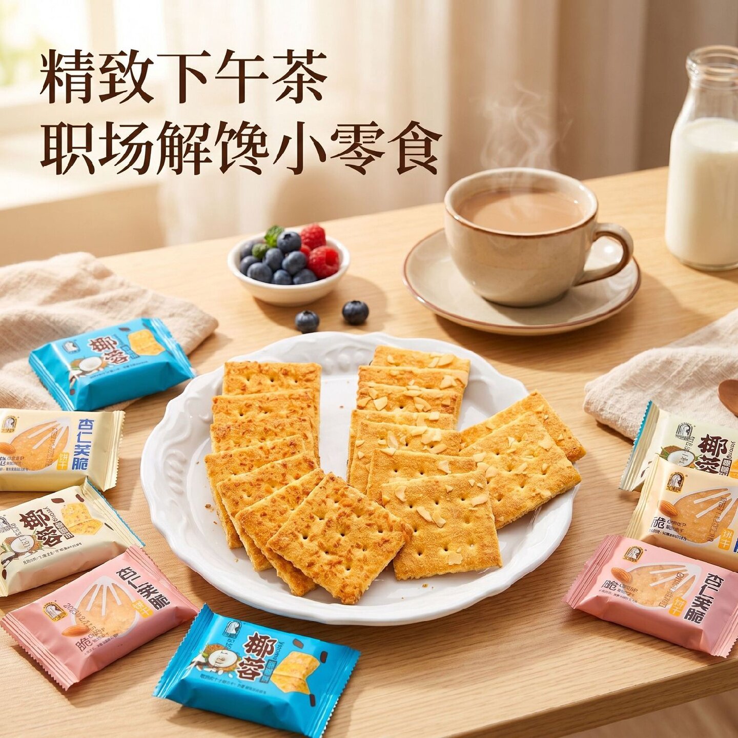 好吃坚果杏仁脆饼干早餐食品椰蓉味饼干办公室追剧休闲小零食整箱
