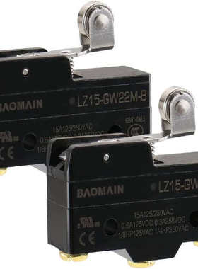 Baomain 通用基本开关 Z-15GW22S-B3(LZ-15GW22M-B),短铰链滚筒杆