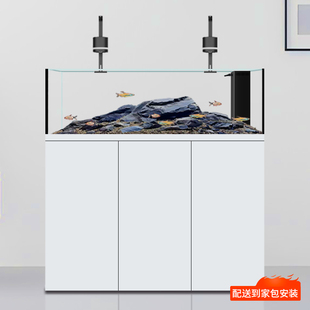 御品空间野采溪流鱼缸超白玻璃客厅落地家用底滤生态大型水族箱