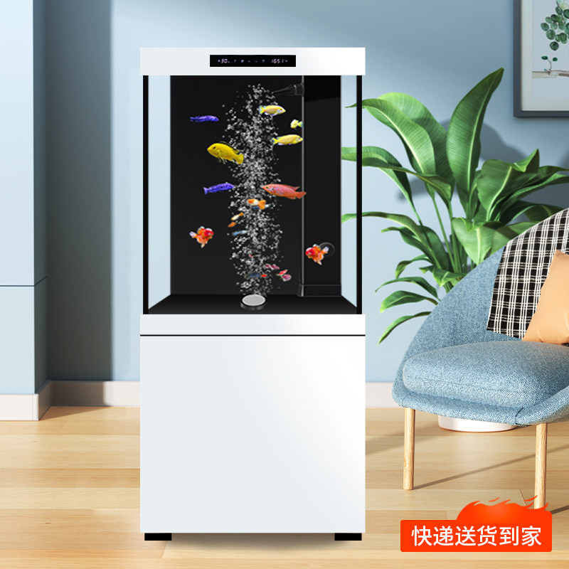 御品空间新款超白玻璃底滤鱼缸一体式水族箱落地客厅家用造景鱼缸
